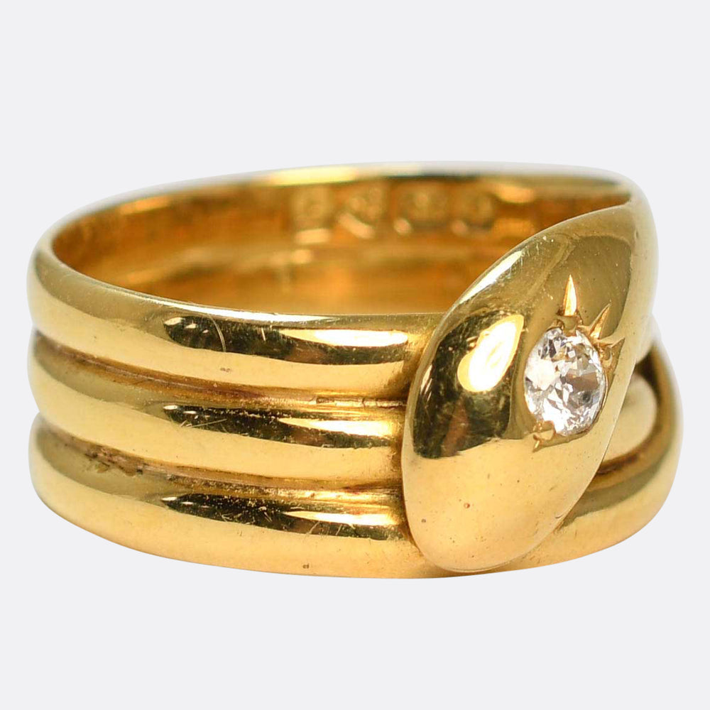 Antique Diamond 18k Gold Snake Ring