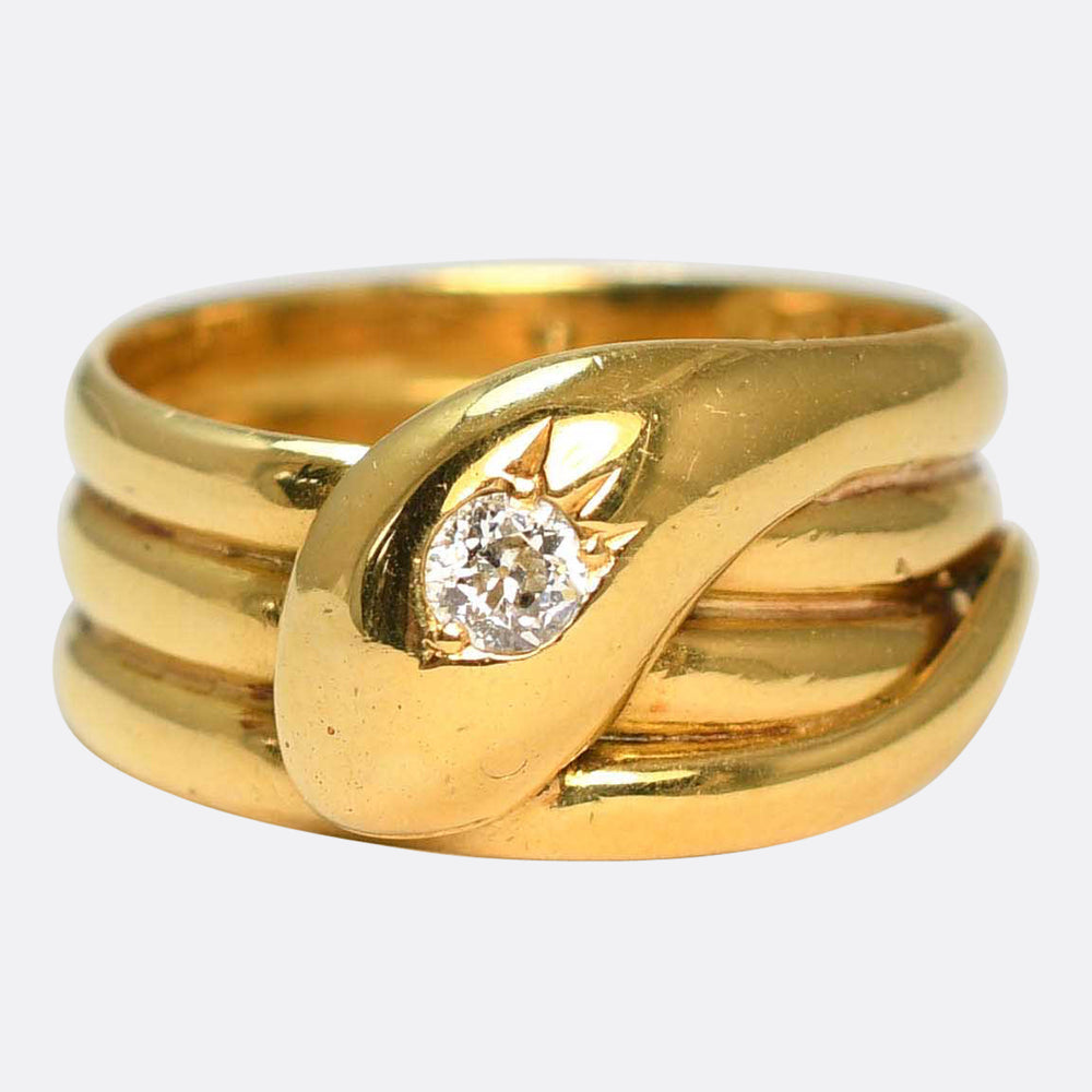 Antique Diamond 18k Gold Snake Ring