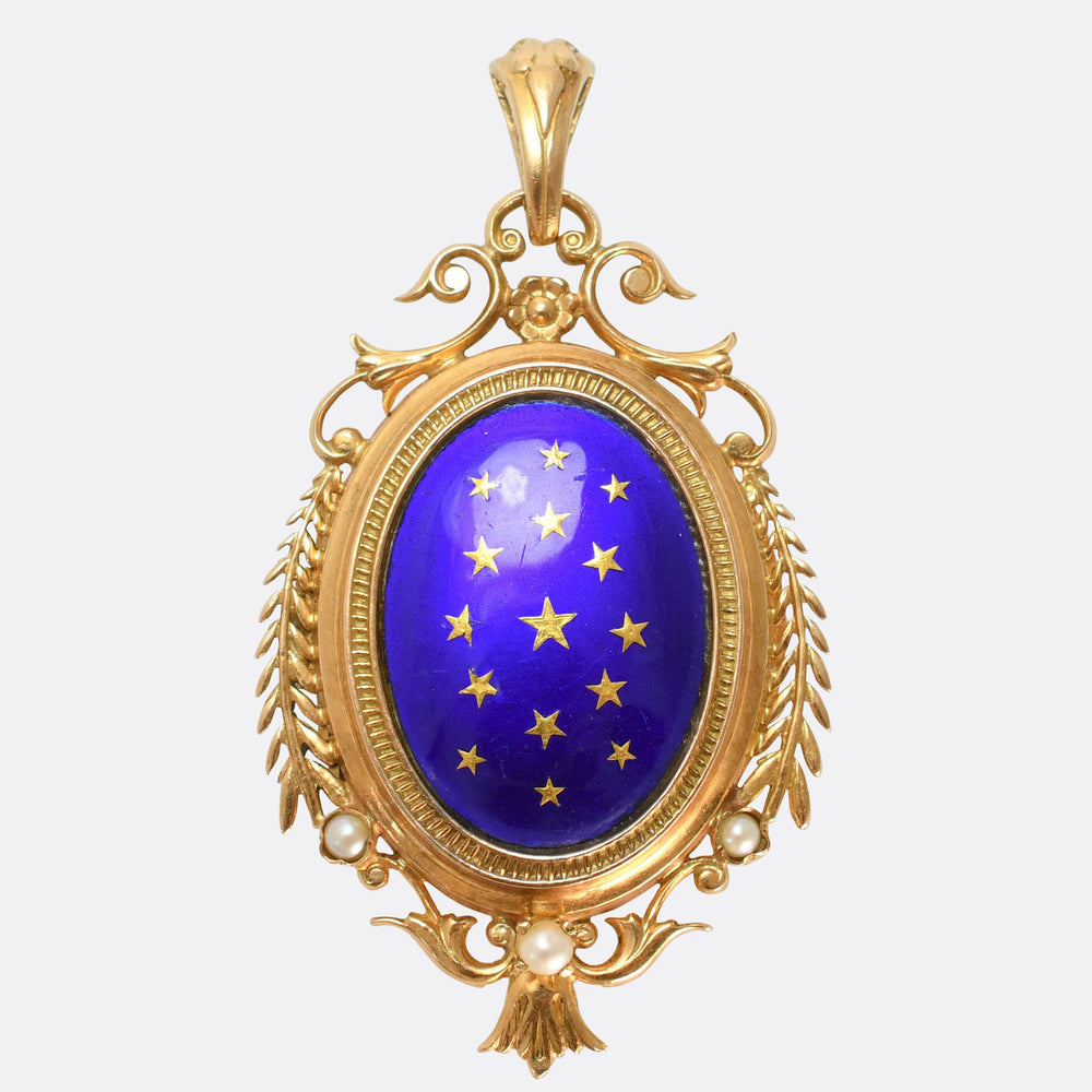 Antique French 18k Bague au Firmament Enamel Locket