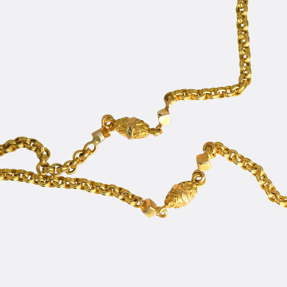 Antique French 18k Gold Fancy-Link Long Guard Chain, 60