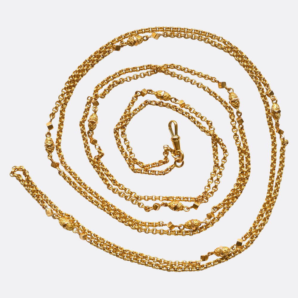 Antique French 18k Gold Fancy-Link Long Guard Chain, 60