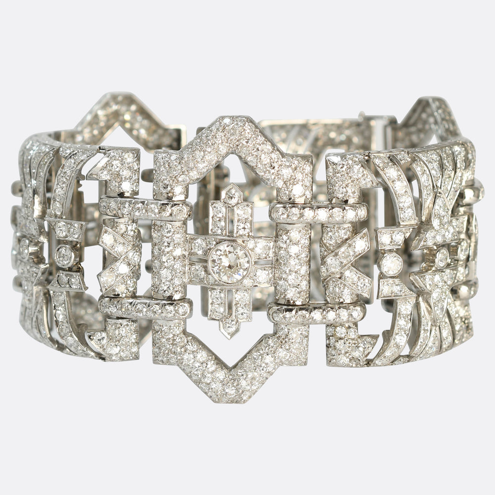 Antique French Deco 30.94ct Diamond Platinum Statement Bracelet