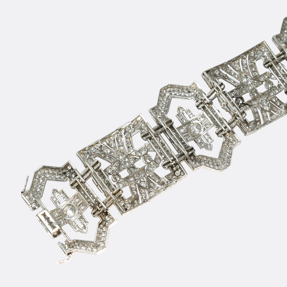 Antique French Deco 30.94ct Diamond Platinum Statement Bracelet