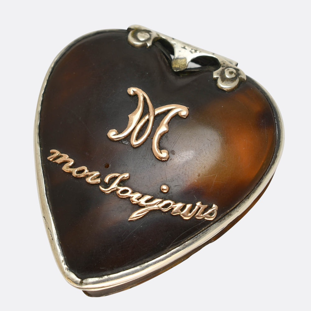 Antique French Moi Toujours Shell Heart Box
