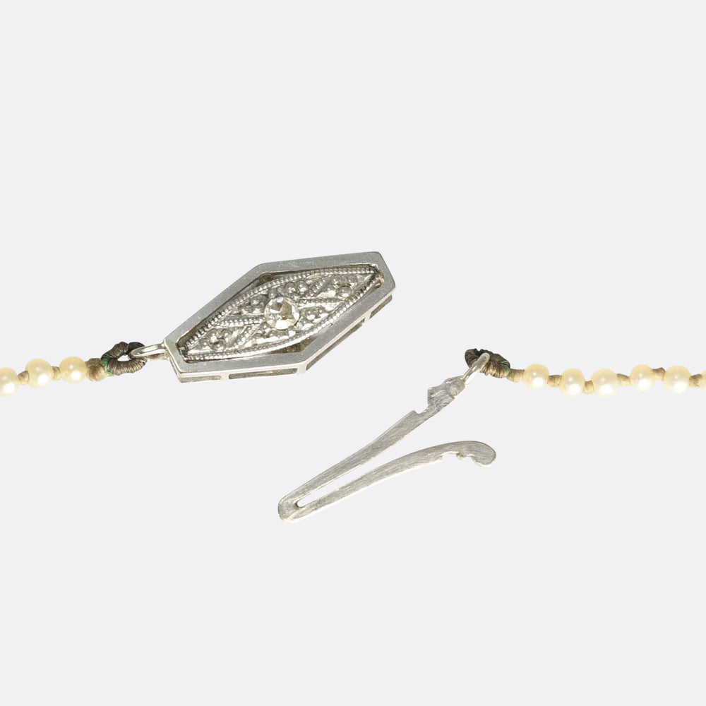 Antique Natural Pearl Necklace with Diamond Clasp