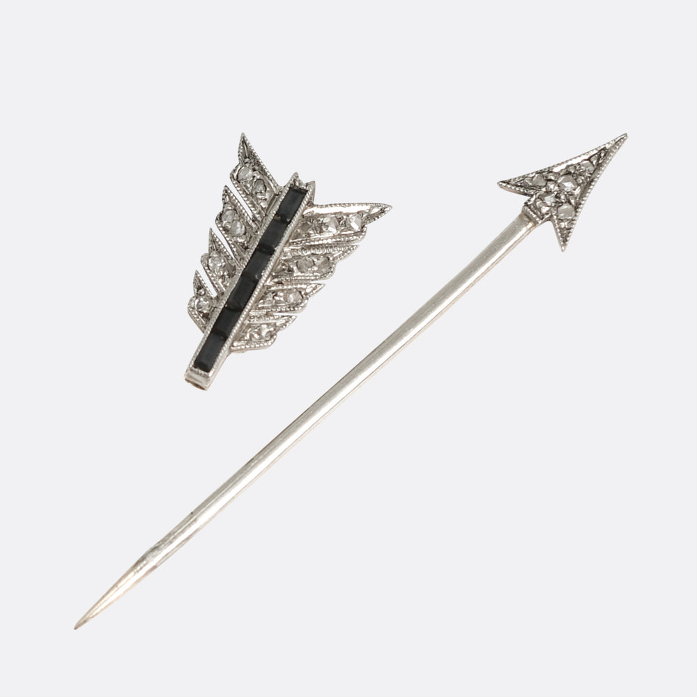 Antique Onyx & Diamond Arrow Jabot Pin