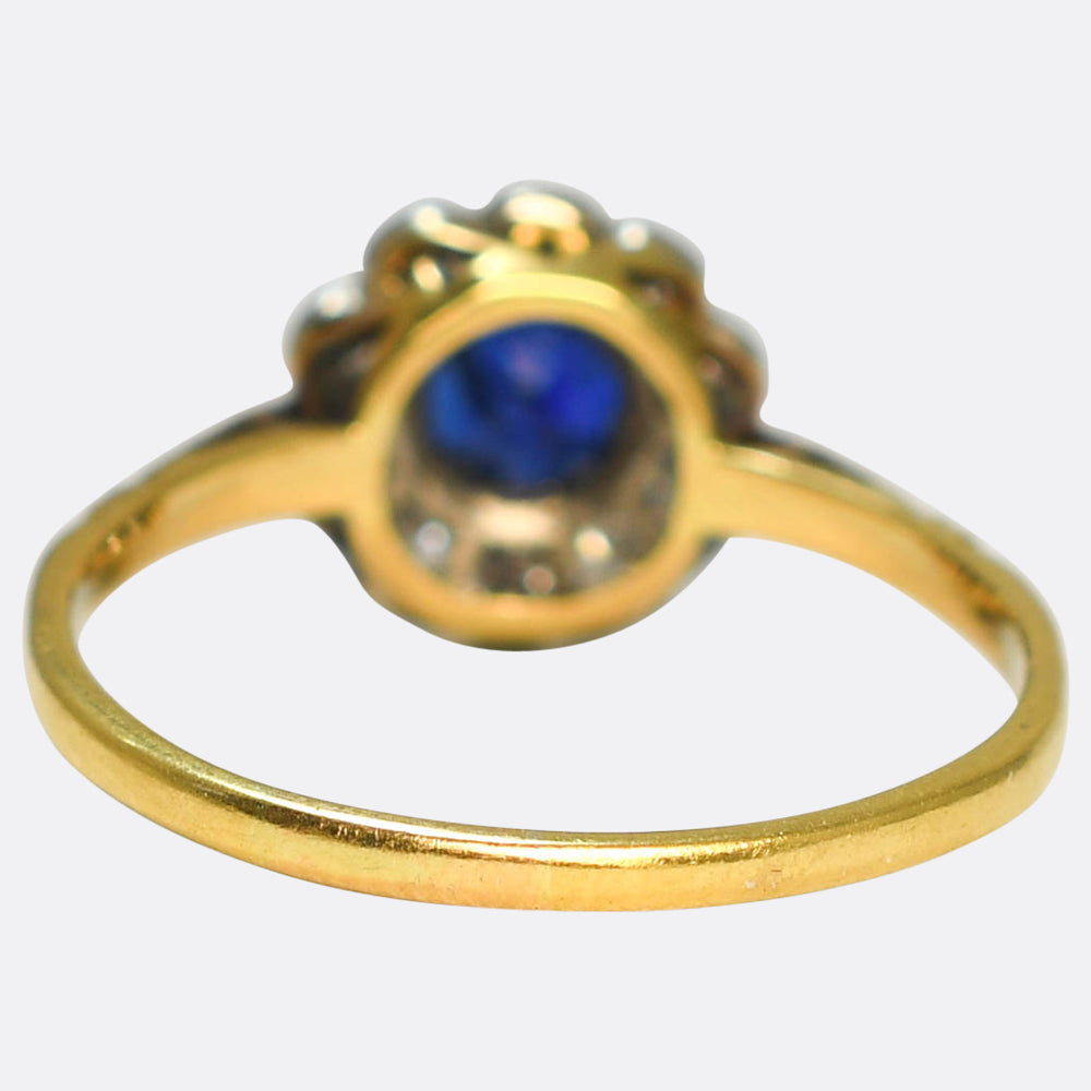 Antique Sapphire & Diamond Flower Cluster Ring