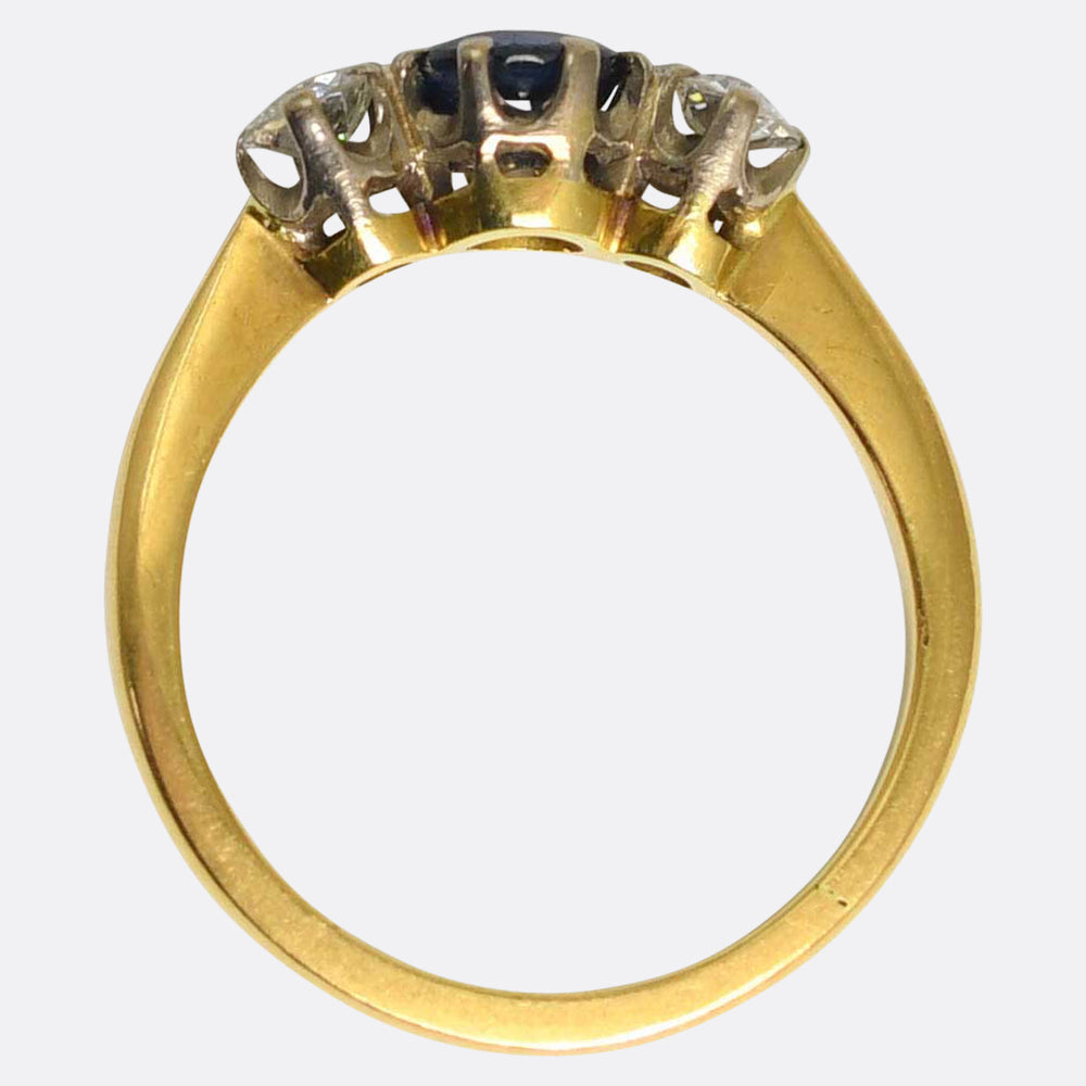 Antique Sapphire & Diamond Trilogy Ring