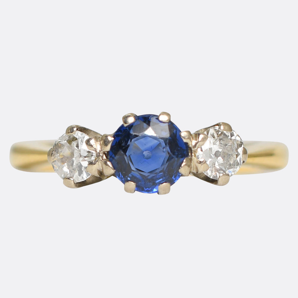 Antique Sapphire & Diamond Trilogy Ring