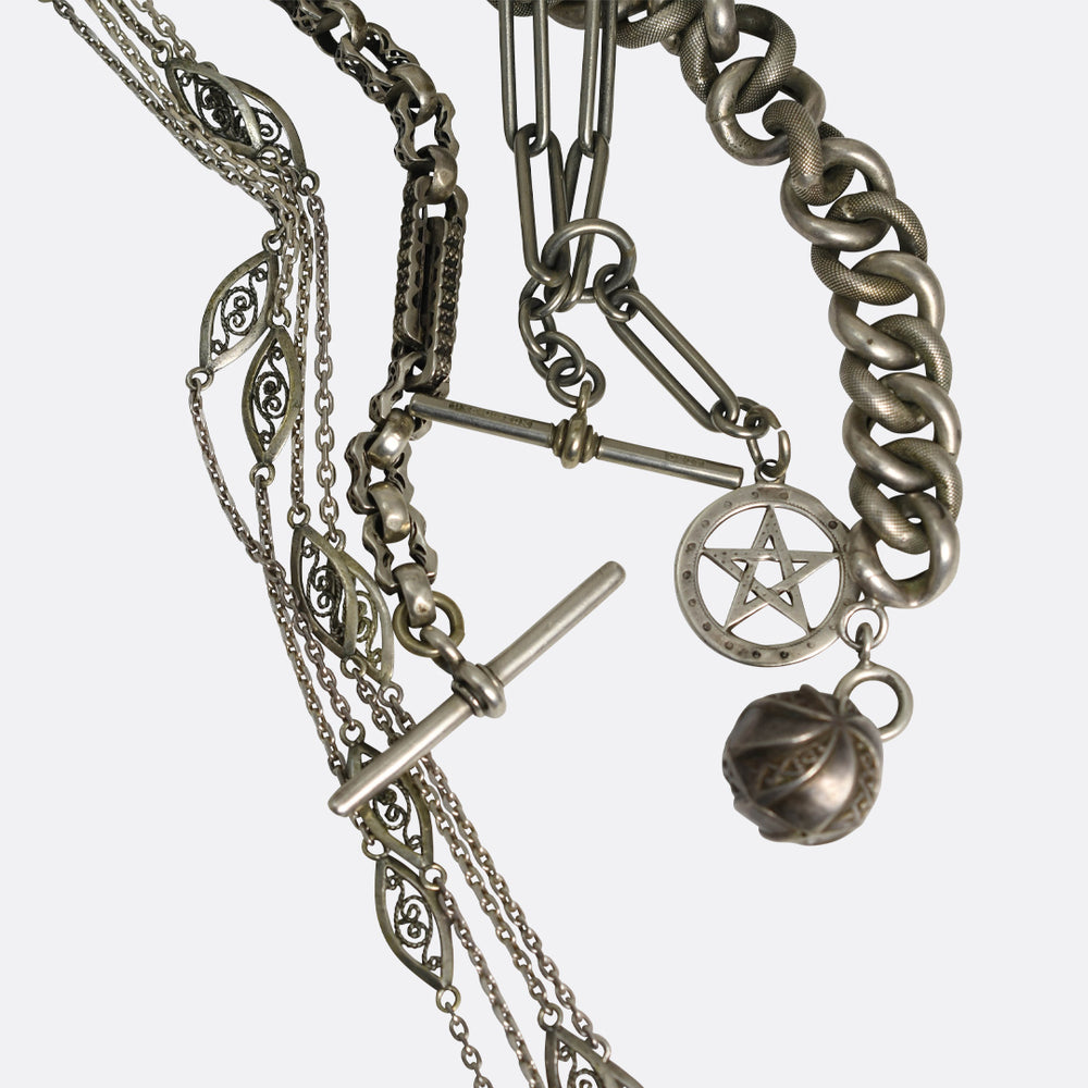 Antique Set of Four Silver Bracelet & Chains