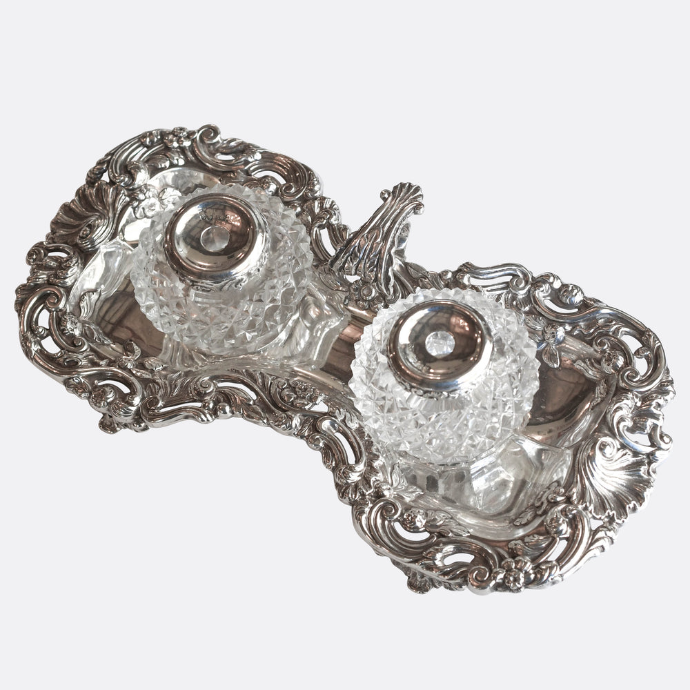 Antique Silver Double Inkwell by Robert Gainsford