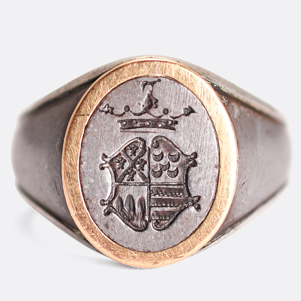 Antique Steel Intaglio Signet Ring