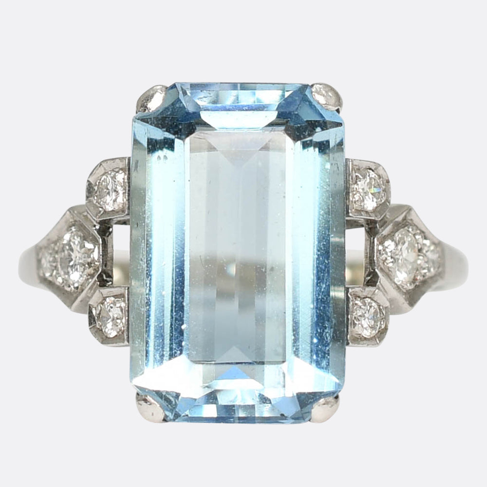 Art Deco 5.63ct Aquamarine & Diamond Ring