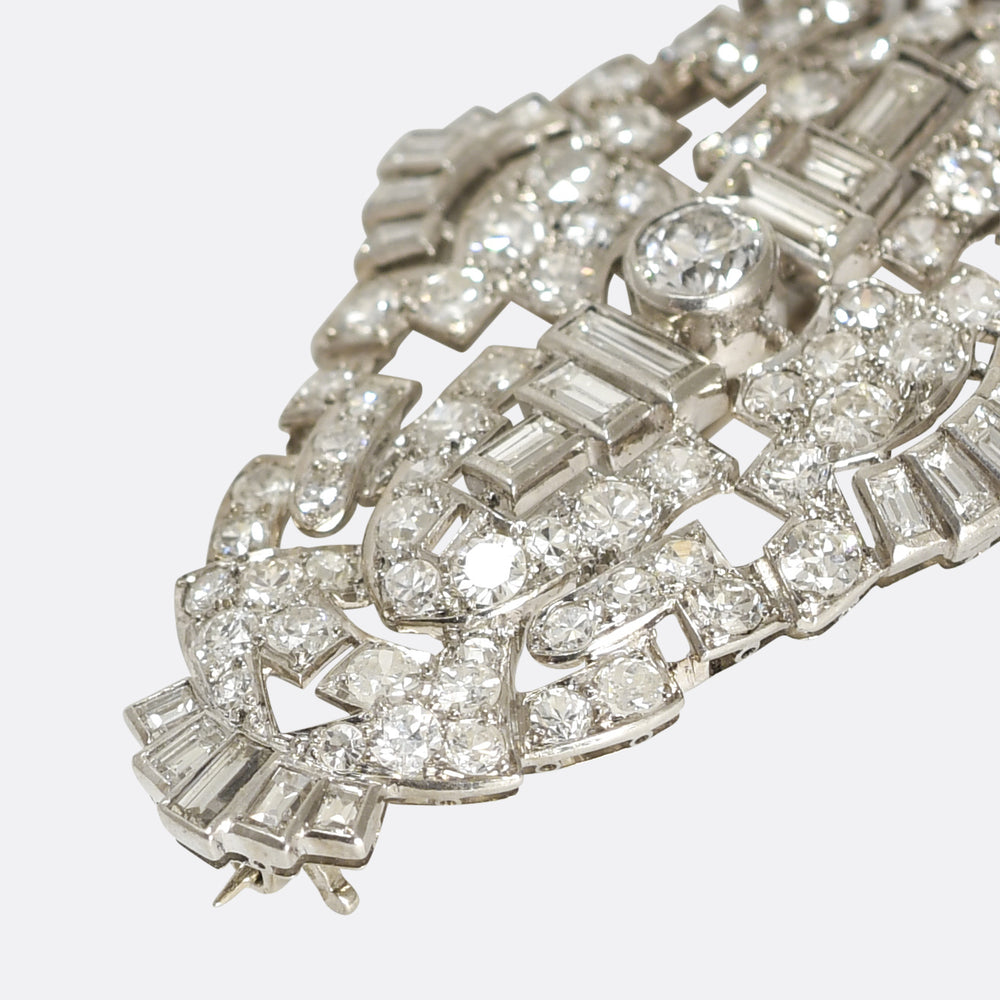 Art Deco 5.9ct Diamond Platinum Panel Brooch