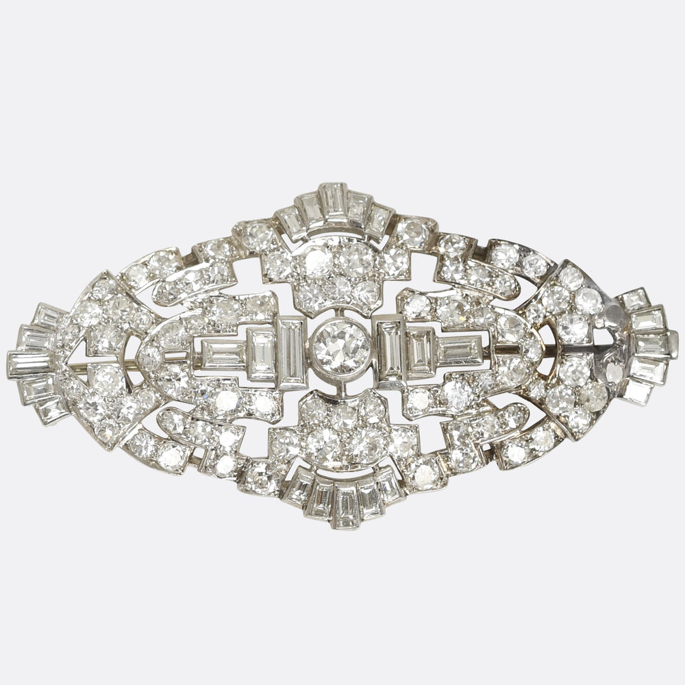 Art Deco 5.9ct Diamond Platinum Panel Brooch