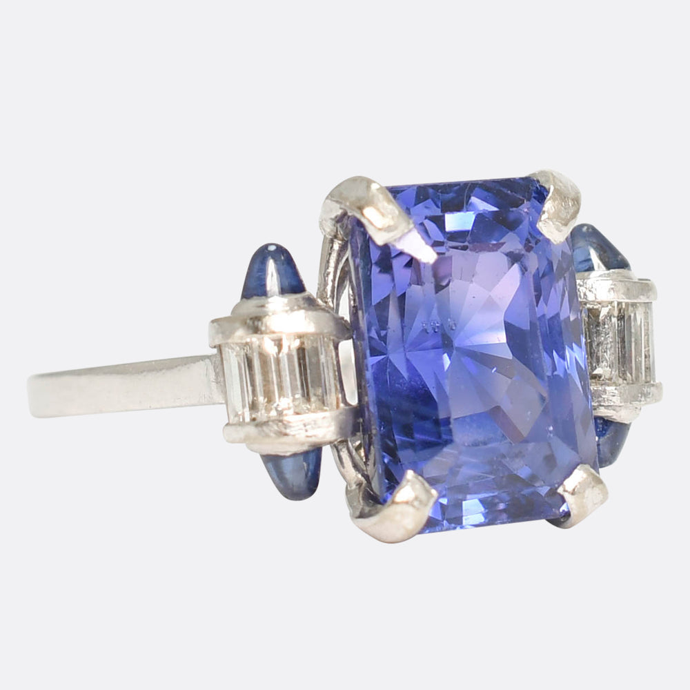 Art Deco 8.60ct Ceylon Sapphire & Diamond Ring