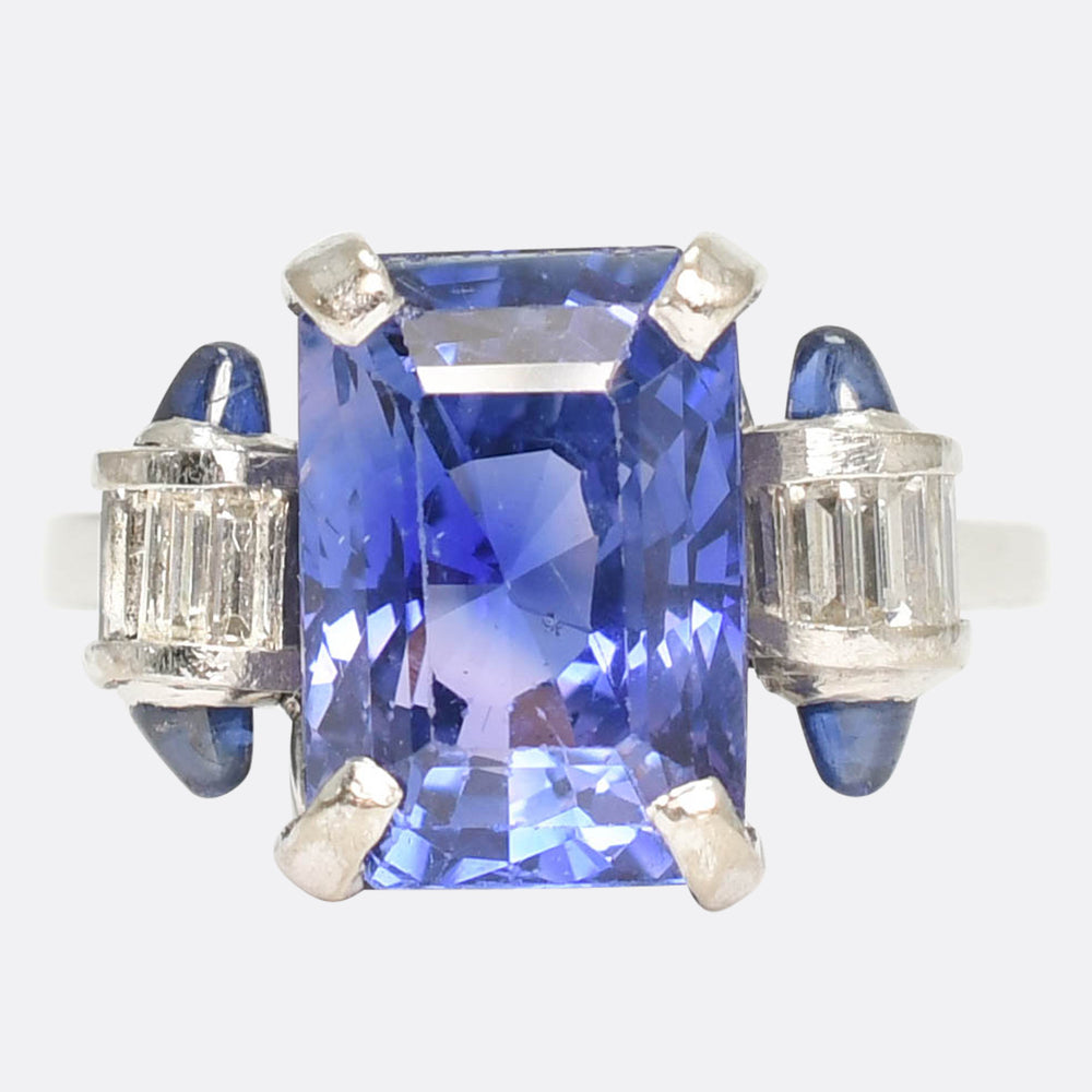 Art Deco 8.60ct Ceylon Sapphire & Diamond Ring