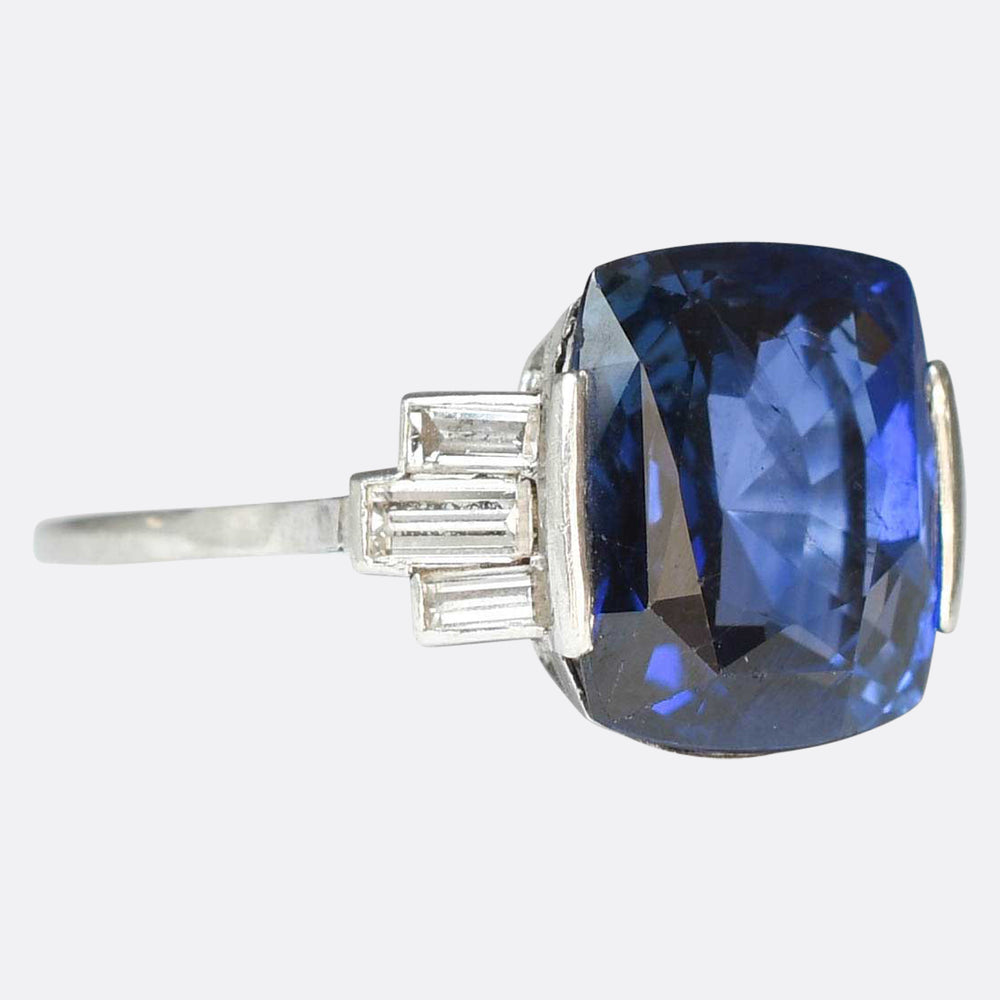 Art Deco 8ct Burma Sapphire & Baguette Cut Diamond Ring