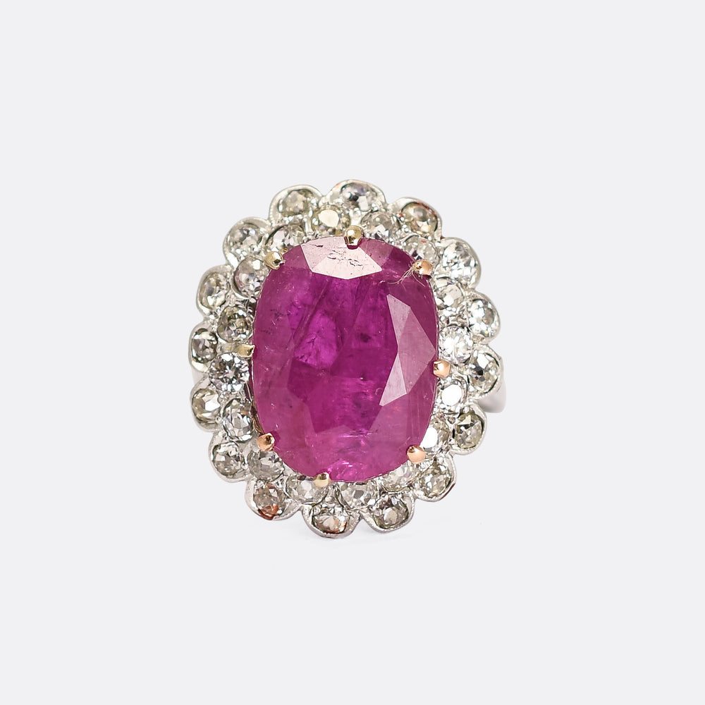 Art Deco 9.52 Carat Burma Ruby Cluster Ring