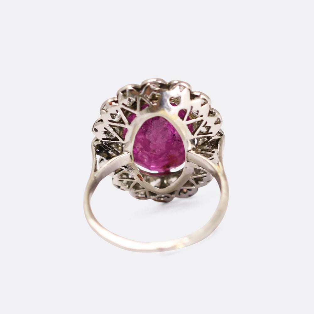 Art Deco 9.52 Carat Burma Ruby Cluster Ring