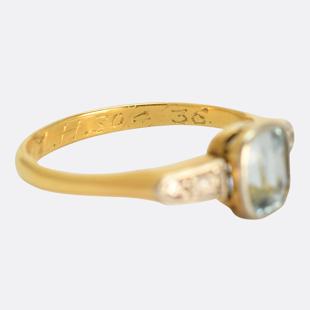 Art Deco Aquamarine & Diamond Engagement Ring