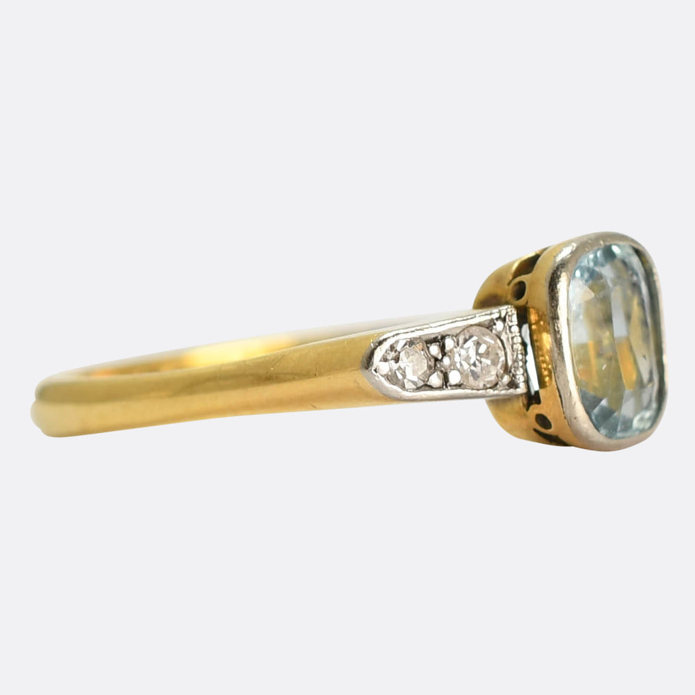 Art Deco Aquamarine & Diamond Engagement Ring