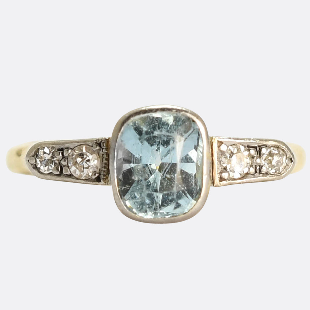 Art Deco Aquamarine & Diamond Engagement Ring