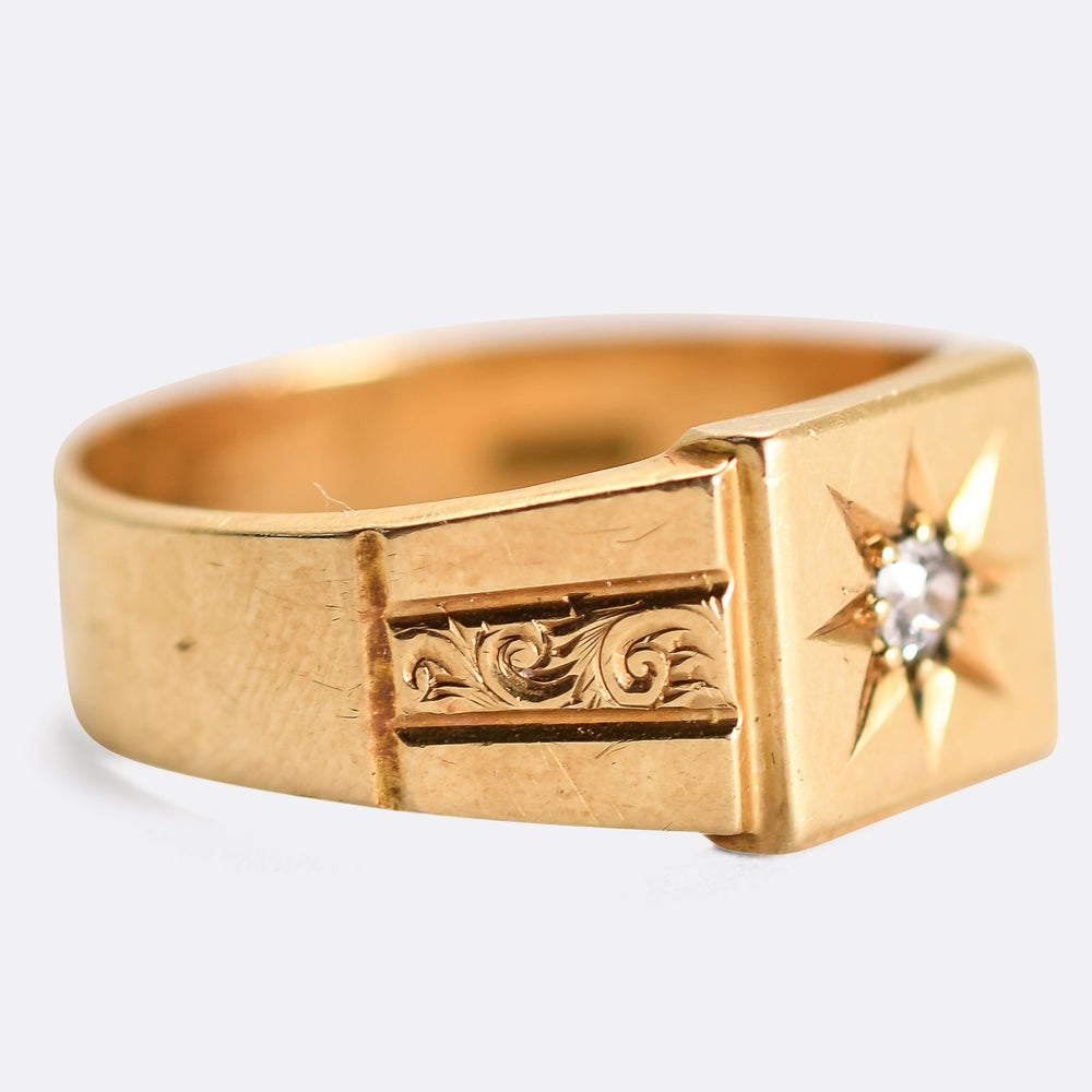 Art Deco Diamond Star Signet Ring
