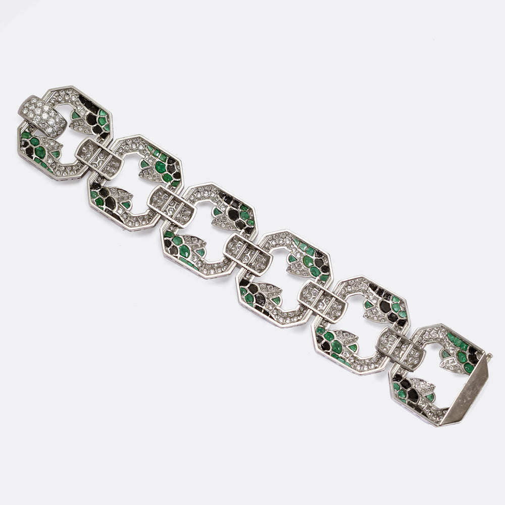 Art Deco Diamond, Emerald & Onyx Bracelet