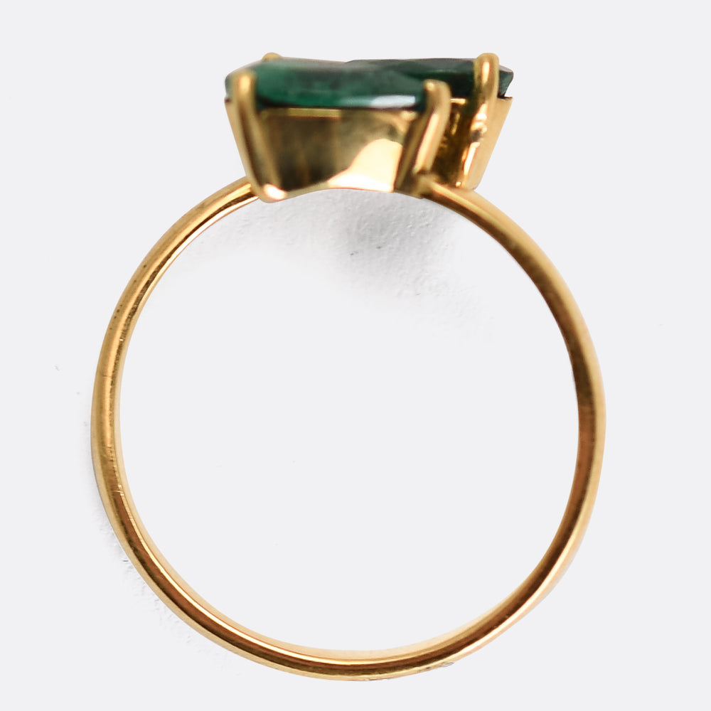 Art Deco Emerald Toi et Moi Ring