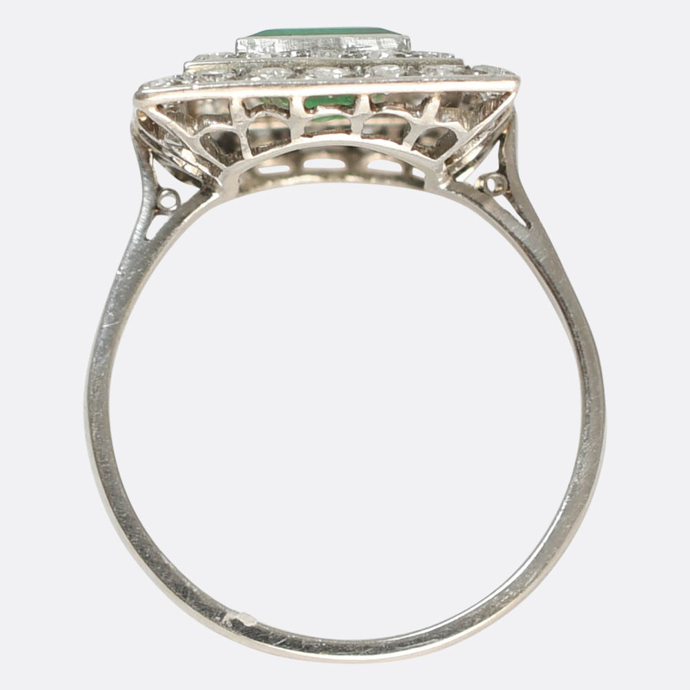 Art Deco Emerald & Diamond Square Cluster Ring