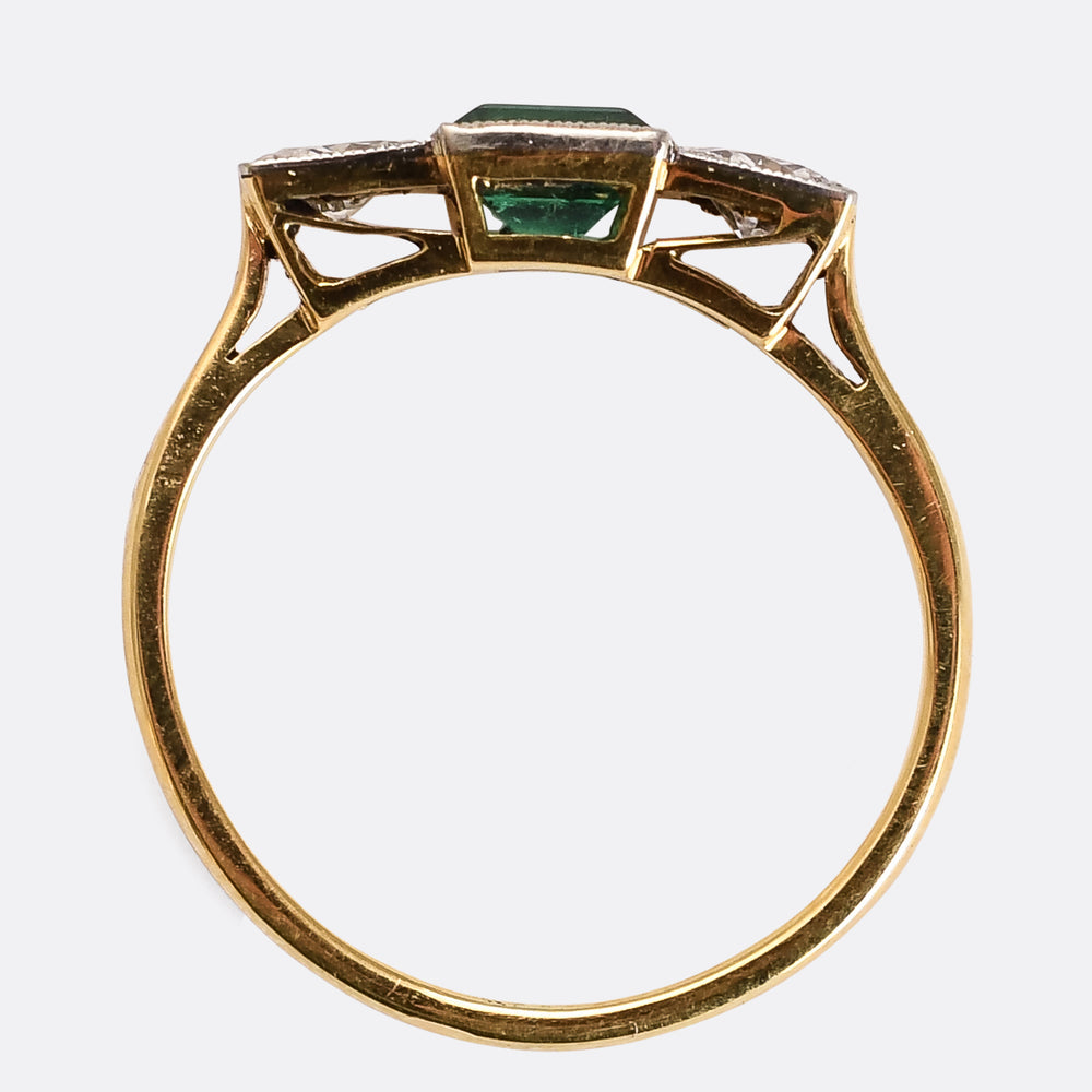 Art Deco Emerald & Diamond Three-Stone Ring