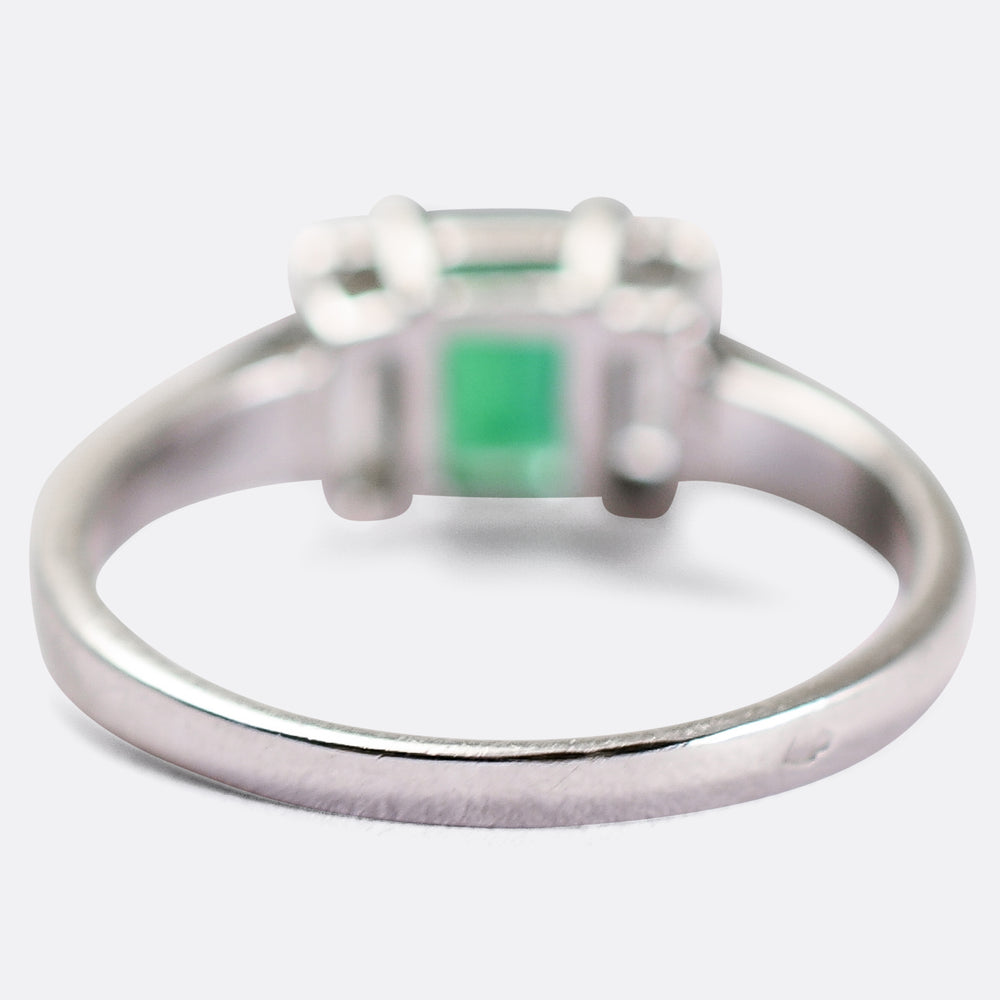 Art Deco French Emerald & Diamond Engagement Ring