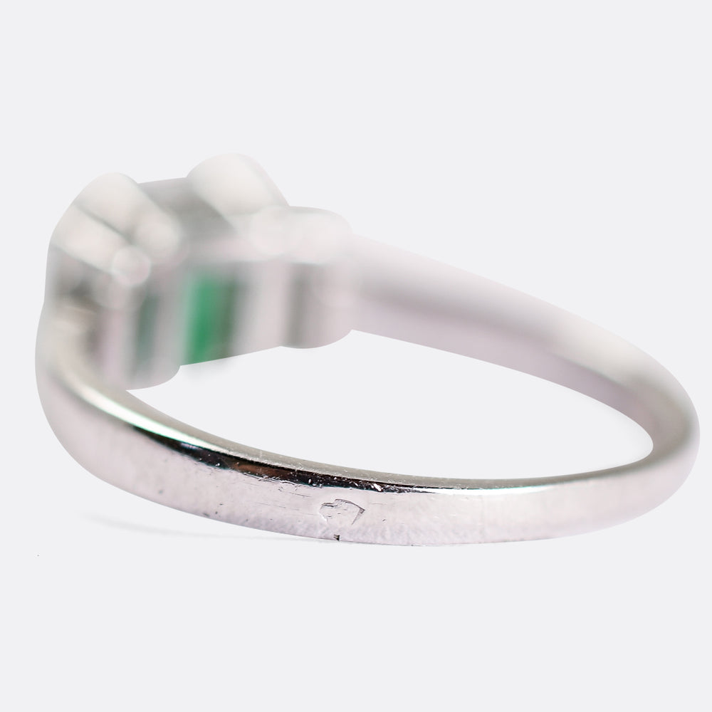 Art Deco French Emerald & Diamond Engagement Ring