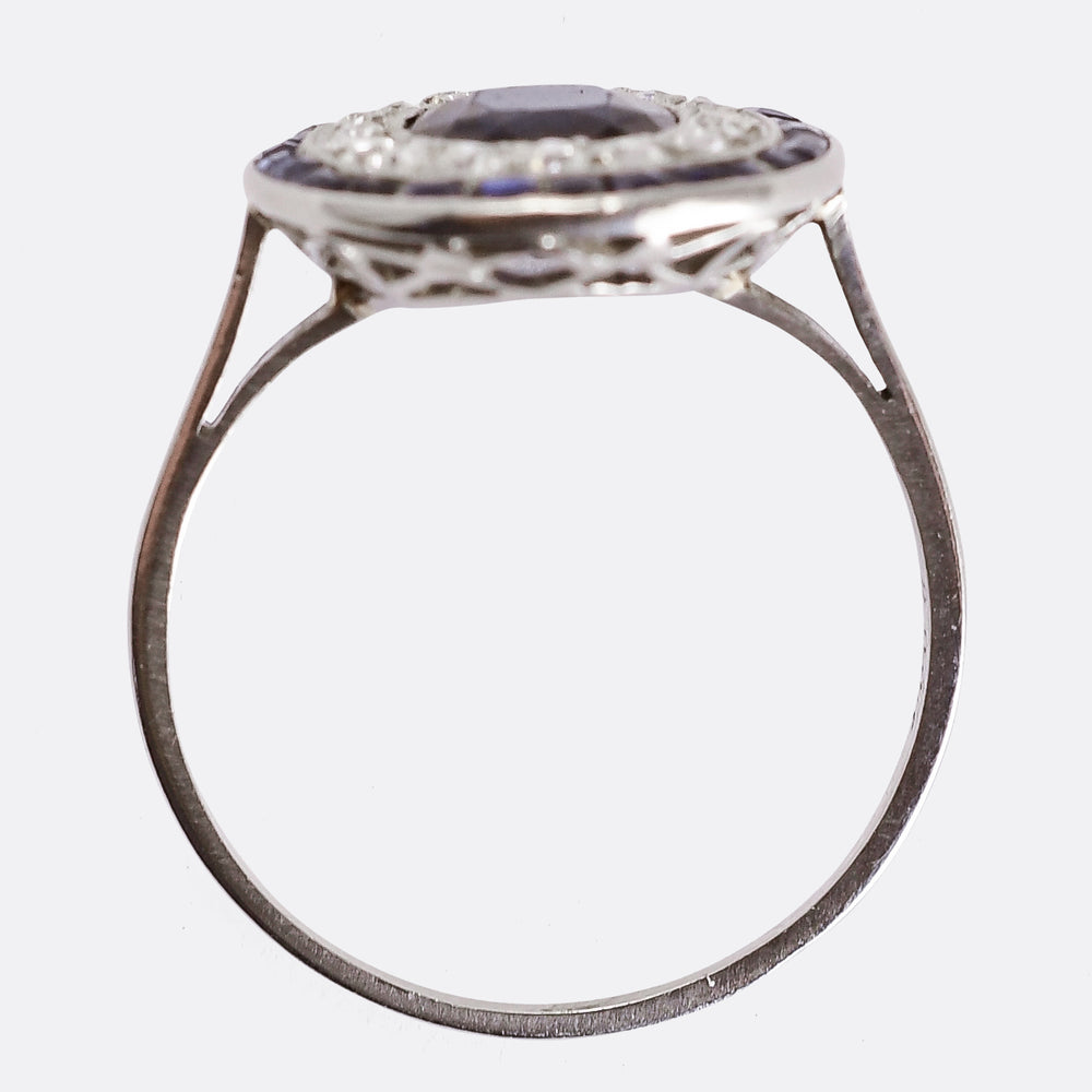 Art Deco French Sapphire & Diamond Target Ring