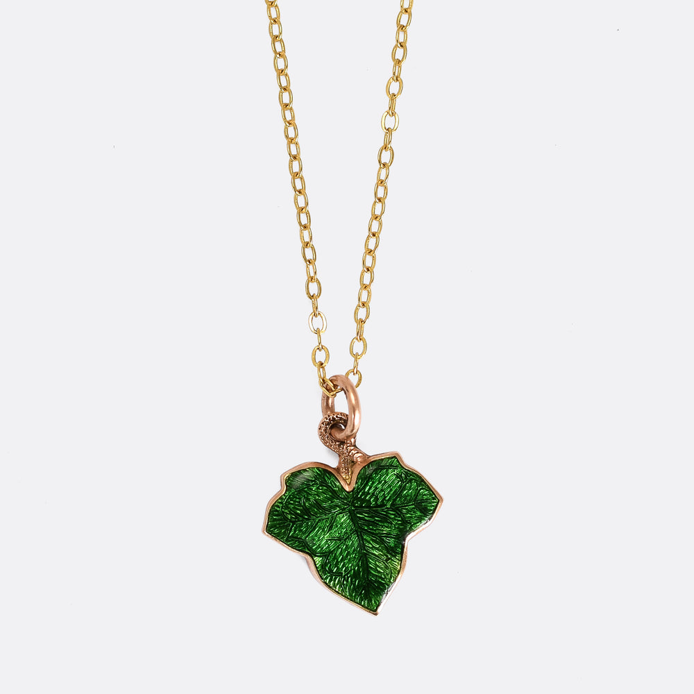 Art Deco Guilloché Enamel Ivy Leaf Charm