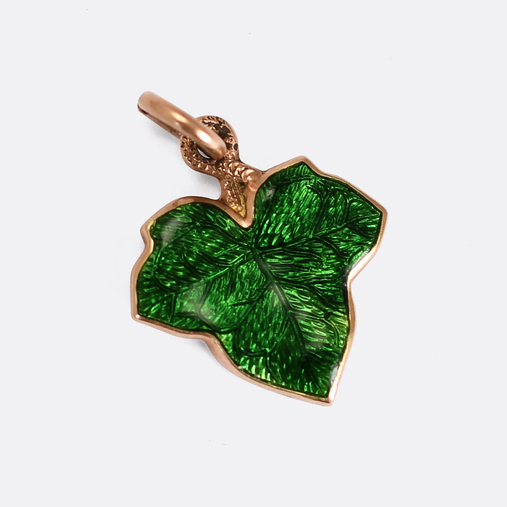 Art Deco Guilloché Enamel Ivy Leaf Charm