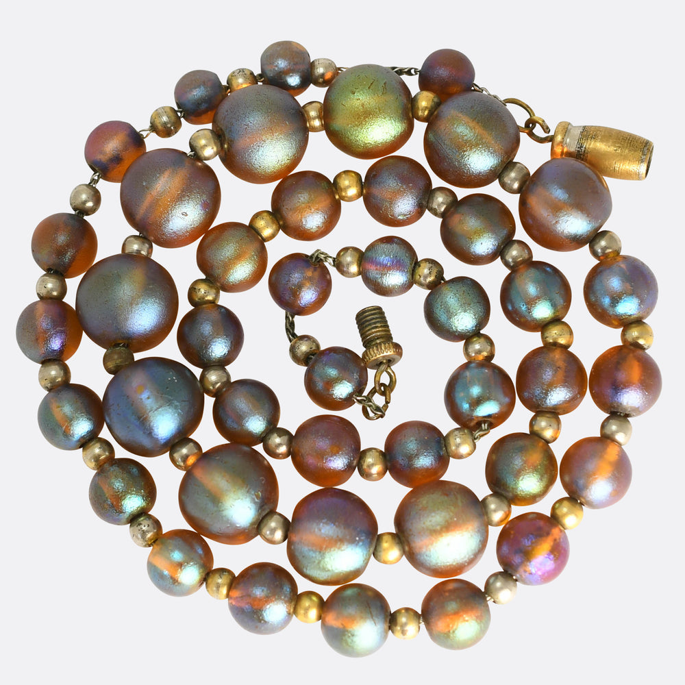 Art Deco Iridescent Nitrate Myra Glass Bead Necklace