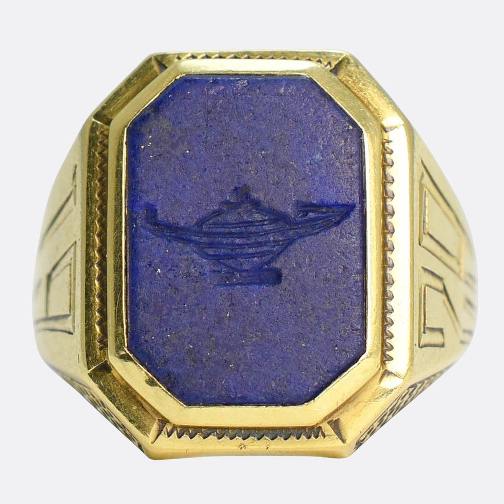 Art Deco Lapis Lazuli Genie's Lamp Signet Ring