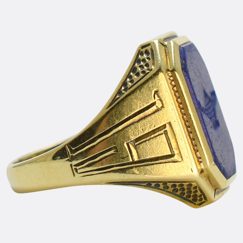 Art Deco Lapis Lazuli Genie's Lamp Signet Ring