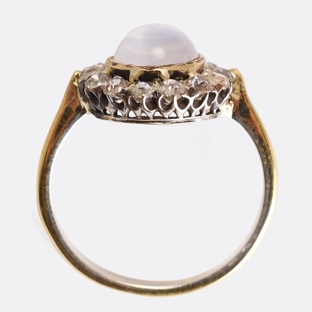 Art Deco Moonstone & Diamond Cluster Ring
