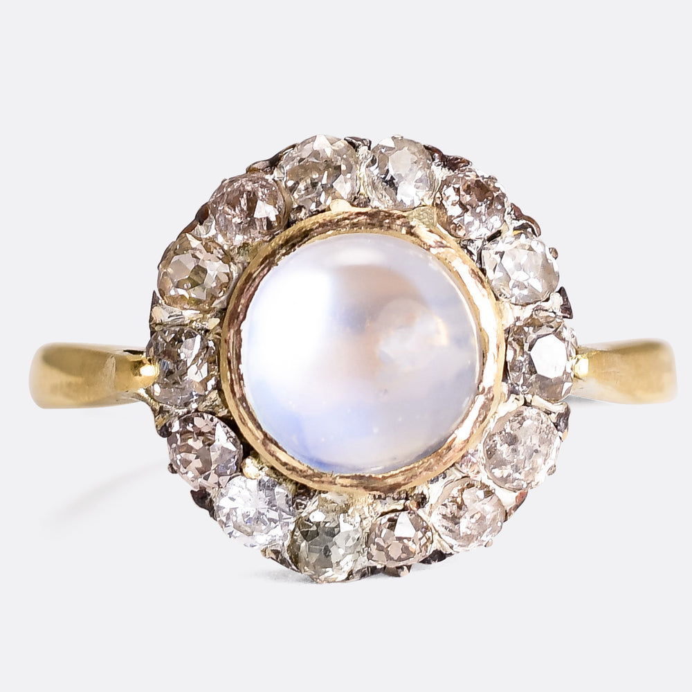 Art Deco Moonstone & Diamond Cluster Ring