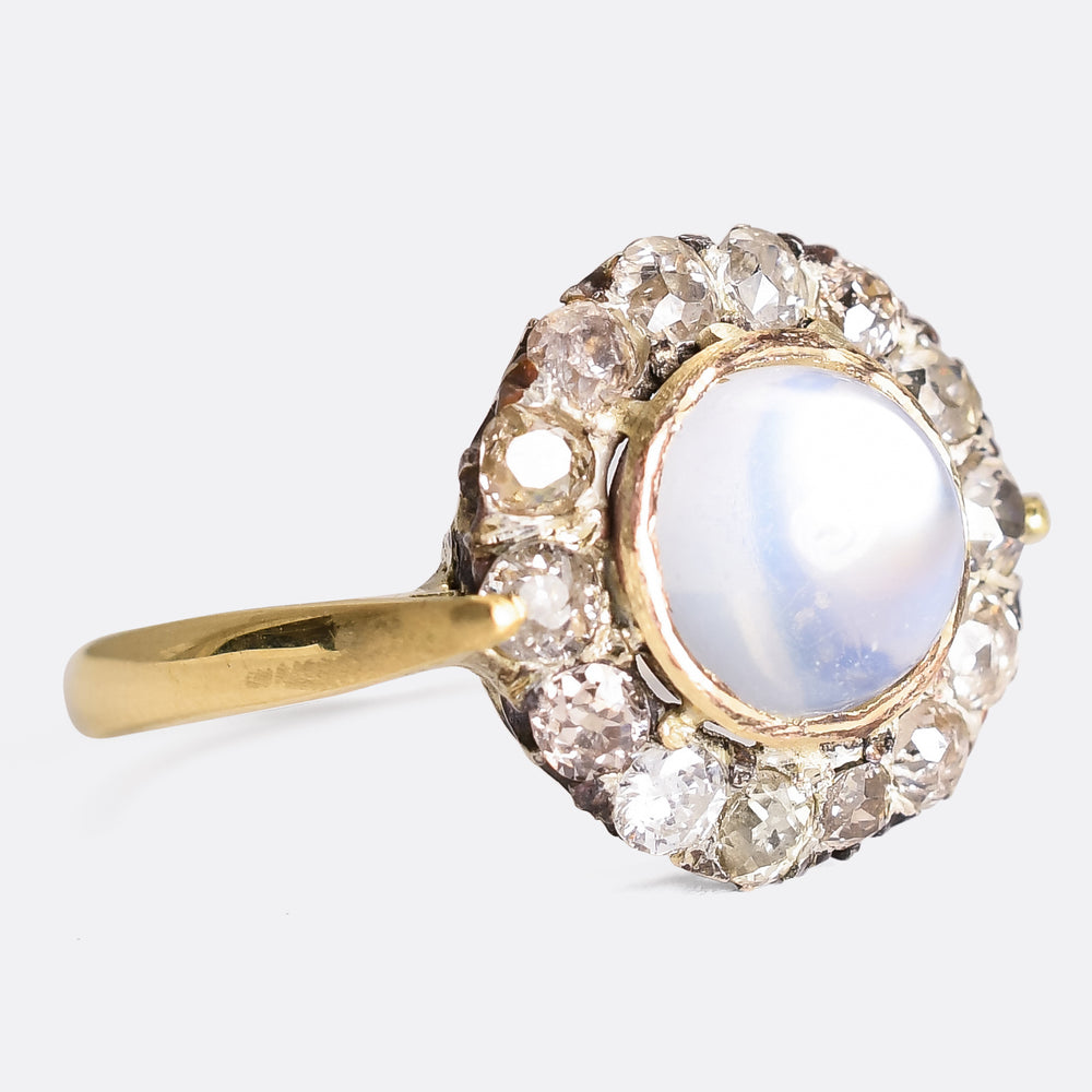 Art Deco Moonstone & Diamond Cluster Ring