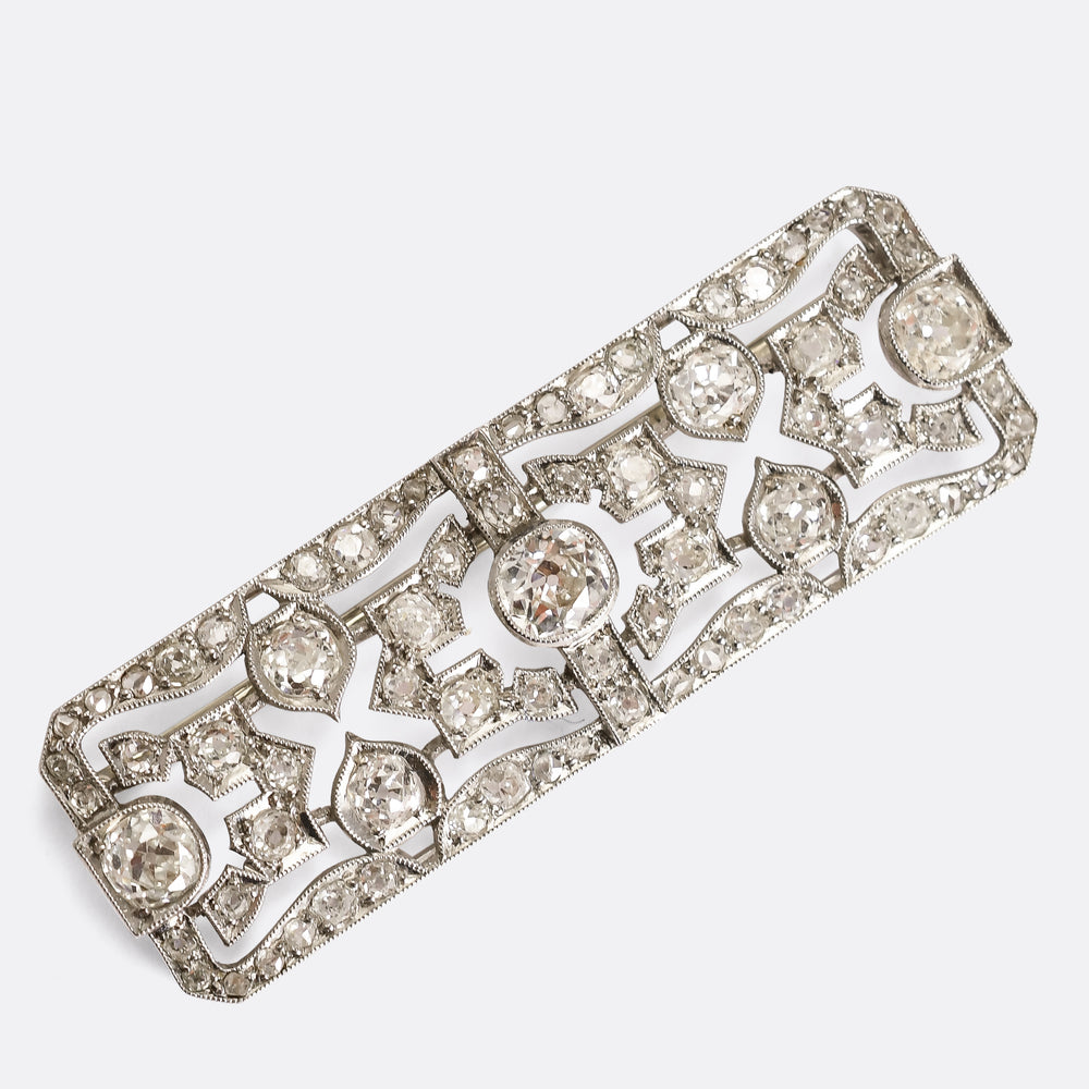 Art Deco Old Cut Diamond Panel Brooch