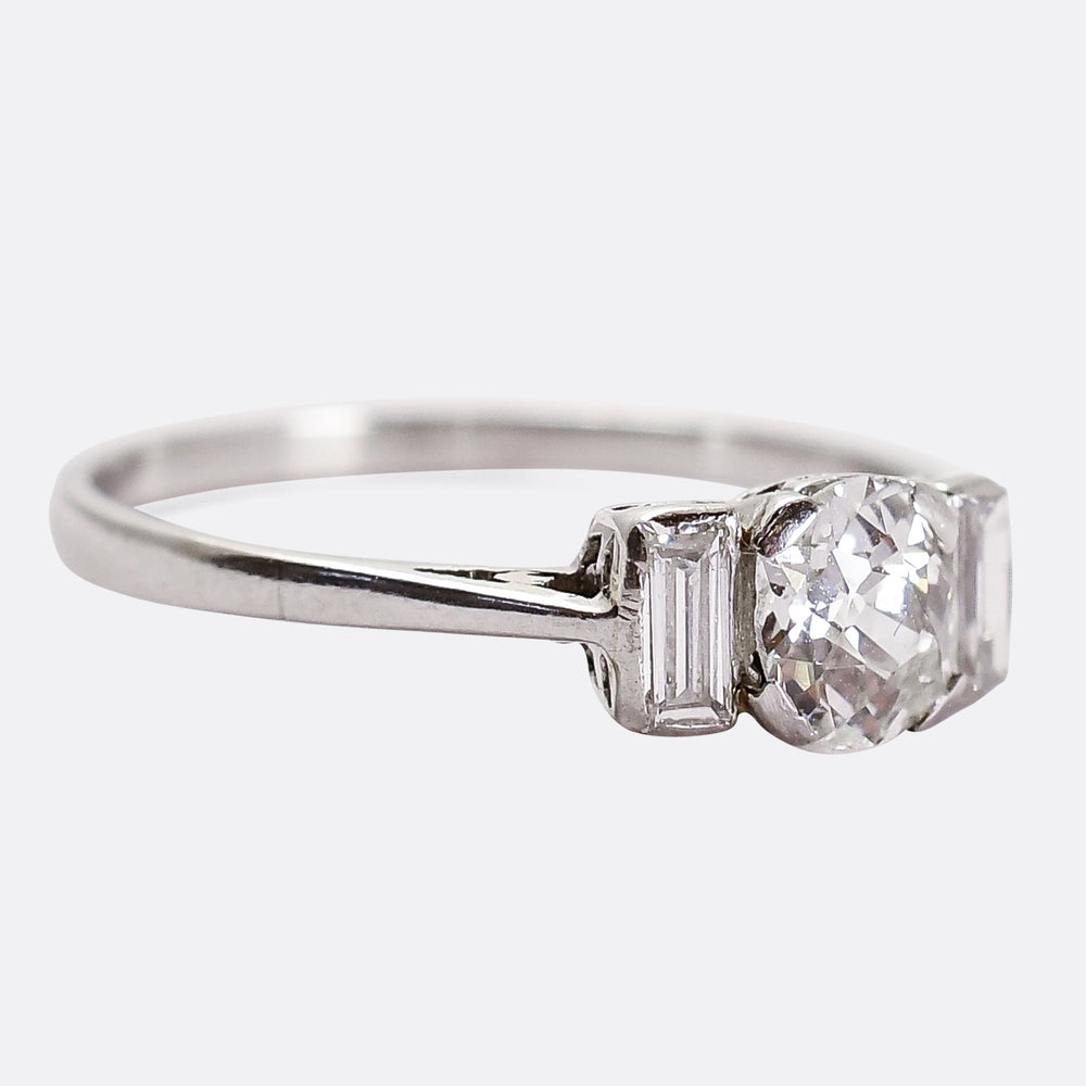 Art Deco Old and Baguette Cut Diamond Trilogy Ring