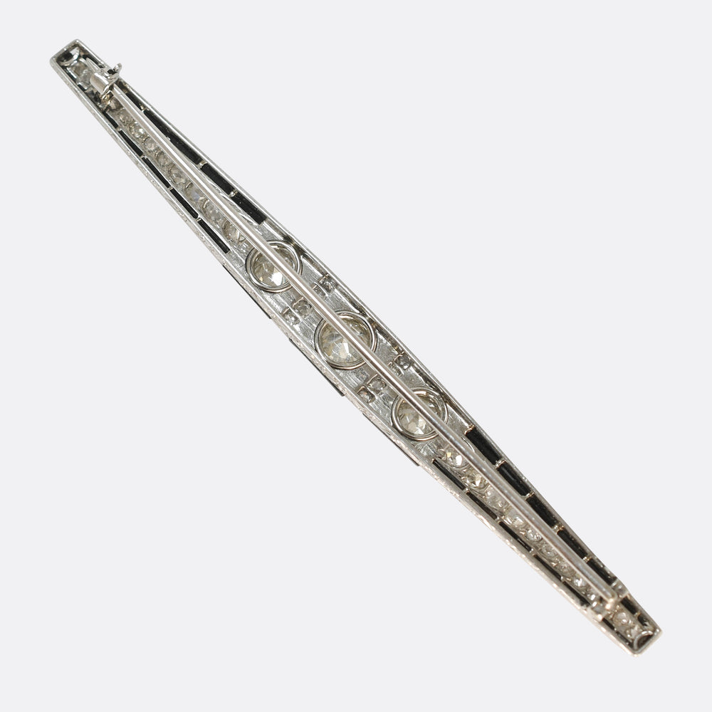 Art Deco Onyx & Diamond Platinum Bar Brooch
