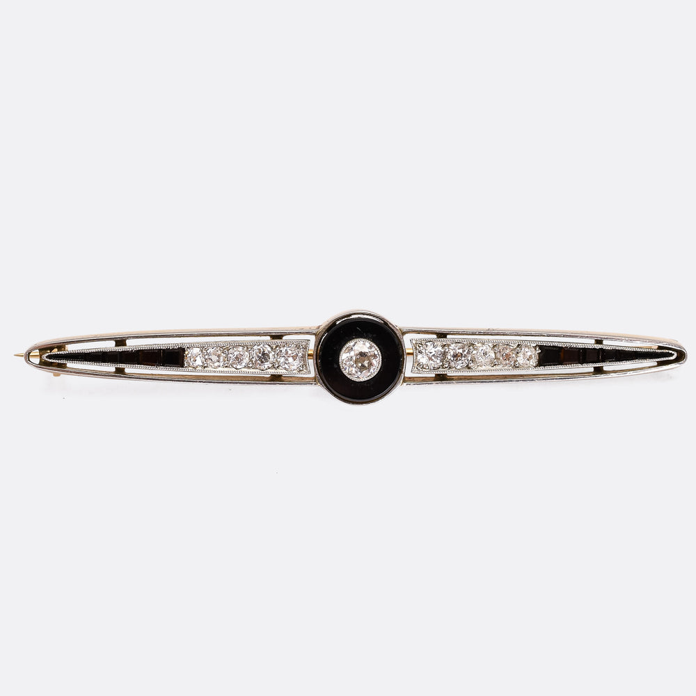 Art Deco Onyx & Diamond Target Brooch