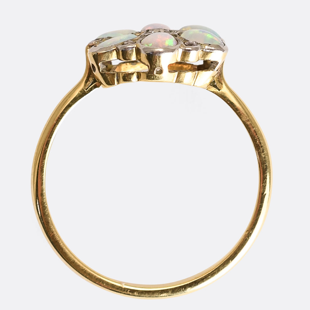 Art Deco Opal & Diamond Flower Cluster Ring