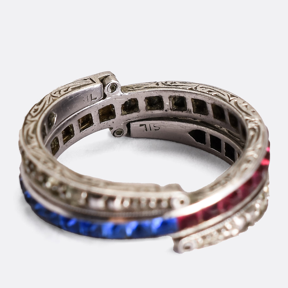 Art Deco Red, White & Blue Paste Day & Night Eternity Ring