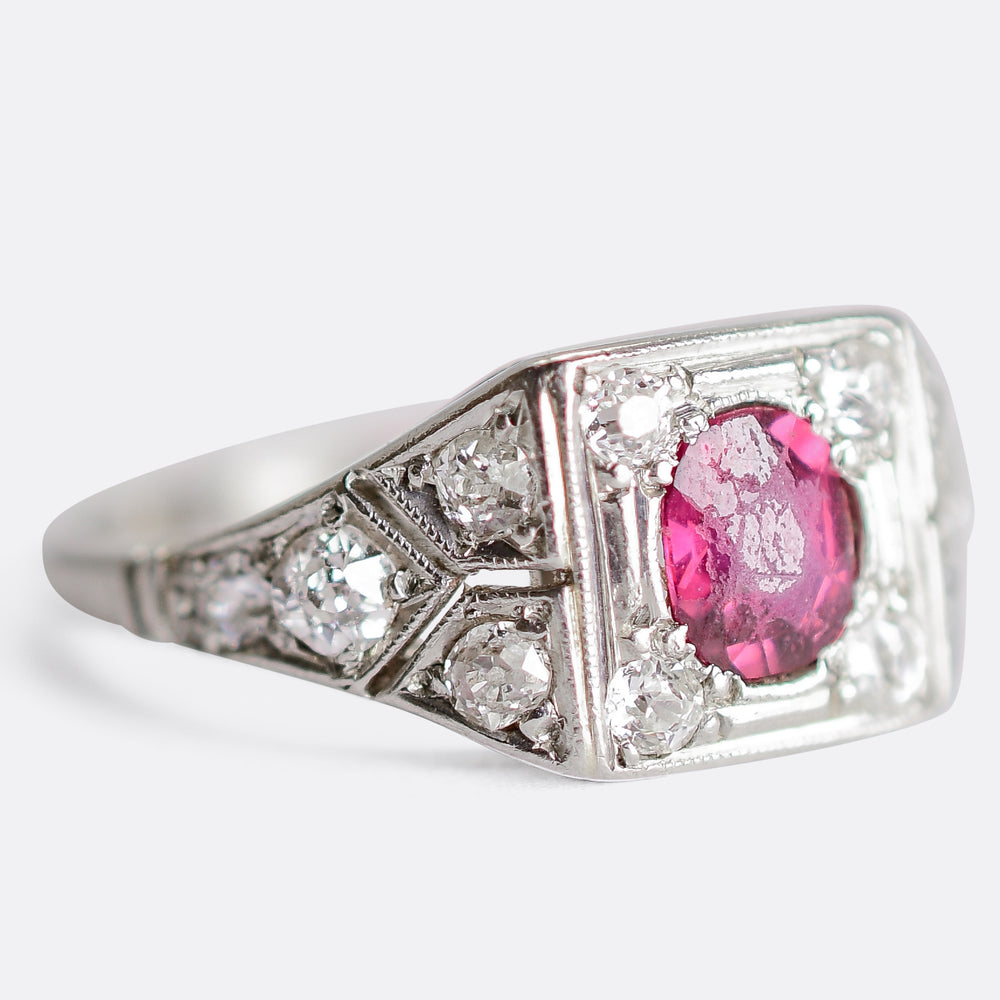 Art Deco Ruby & Diamond Cluster Ring